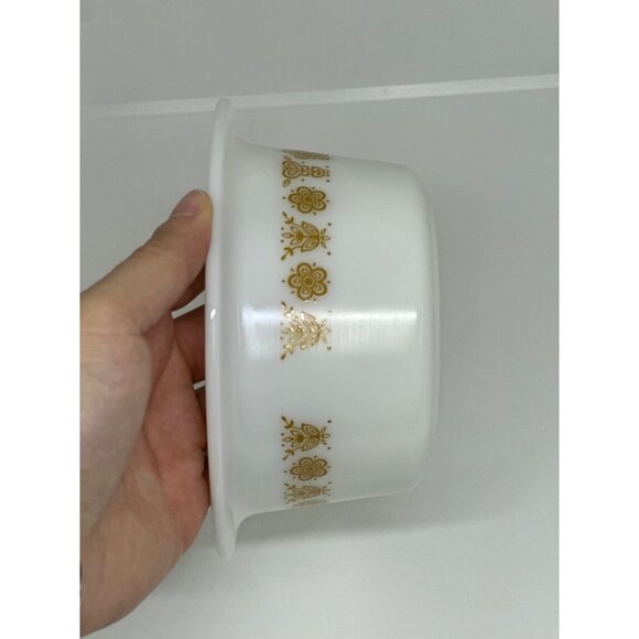 VTG Pyrex Butterfly Gold Butter Dish Bowl White Milk Glass w/ Gold Floral NO LID - Picture 4 of 6